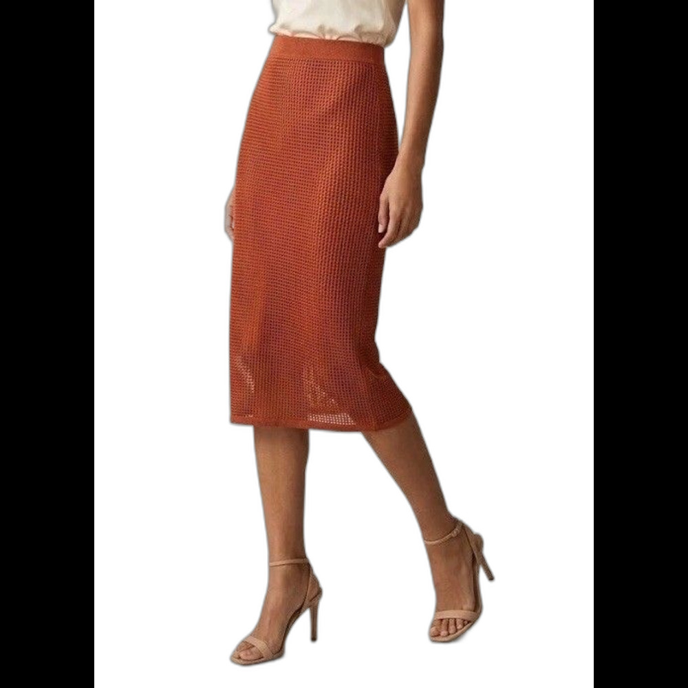 Calvin Klein Orange Textured Knit Stretch Midi Pencil Skirt Pull-On Size 6